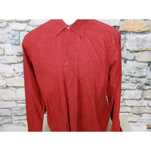 KENNETH COLE Men's Shirt Fashionable Red Paisley All Cotton Luxurious Quality XL - Picture 6 of 8